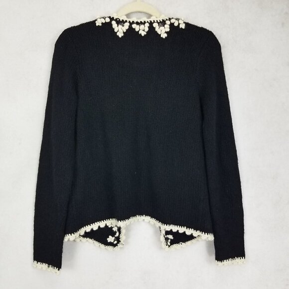 Neiman Marcus Women's S Hand Knit Cashmere Cardigan Sweater Black / Ivory - Picture 4 of 11
